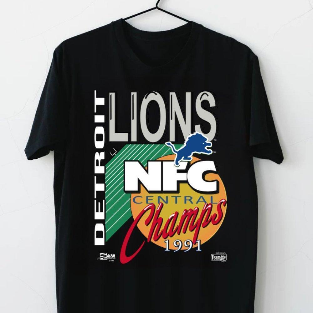 Detroit Lions Nfl 1991 Tee Nfc Central Champs Black Cotton Tshirt